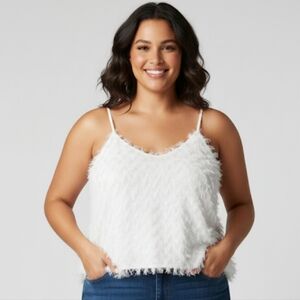 NWOT Cupshe White Textured Camisole Top Women's XL Fringe Lined Adjustable Strap